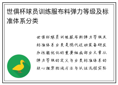 世俱杯球员训练服布料弹力等级及标准体系分类